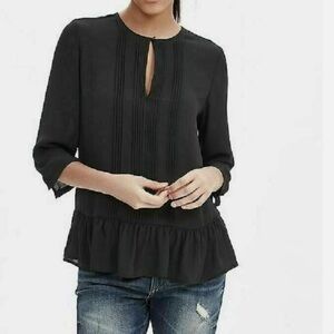 Banana Republic Black Pintuck Keyhole Ruffle Top